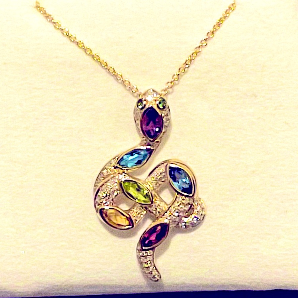 EFFY Snake Multi Stone 14kt Yellow Gold Pendant w/ 14kt Yellow gold Necklace LN